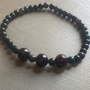 Green and Deep Purple Beaded Stretch Bracelet